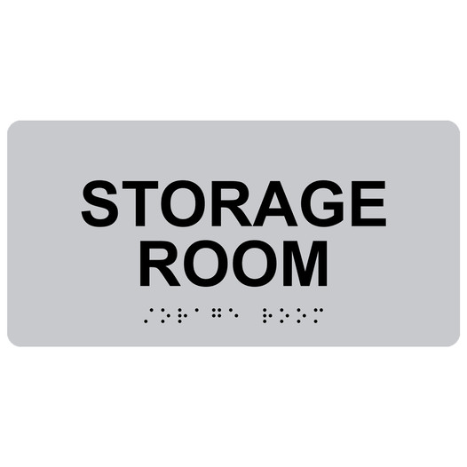Silver ADA Braille Storage Room Sign with Black Tactile Text