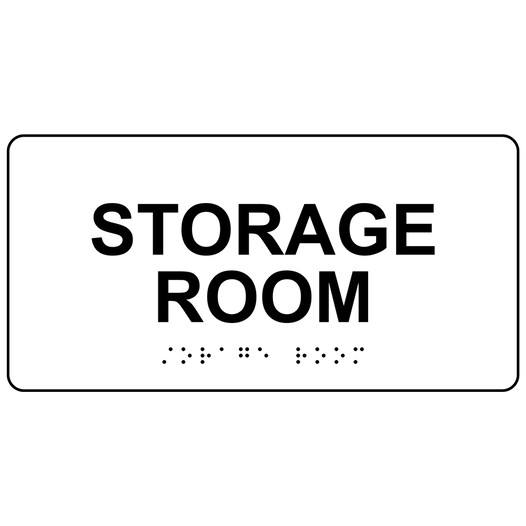 White ADA Braille Storage Room Sign with Tactile Text - RSME-584_Black_on_White