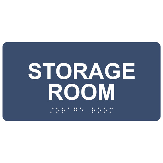 Navy ADA Braille Storage Room Sign with White Tactile Text
