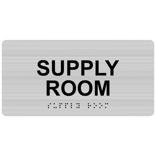 Brushed Silver ADA Braille Supply Room Sign with Black Tactile Text
