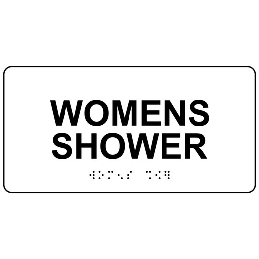 White ADA Braille WOMENS SHOWER Sign with Black Tactile Text