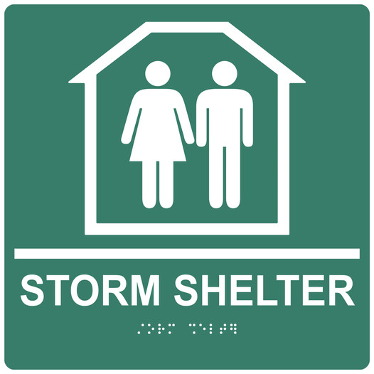 Square Pine Green ADA Braille STORM SHELTER Sign - RRE-14835-99_White_on_PineGreen