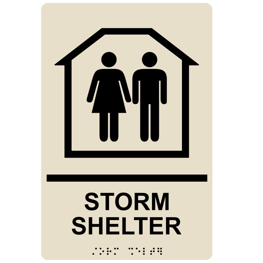 Almond ADA Braille STORM SHELTER Sign with Symbol RRE-14835_Black_on_Almond