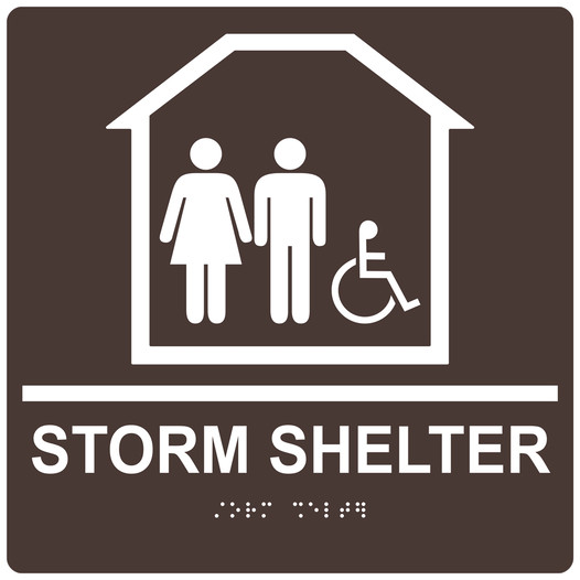 Square Dark Brown ADA Braille Accessible STORM SHELTER Sign - RRE-14837-99_White_on_DarkBrown
