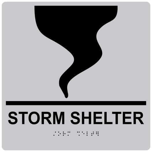 Square Silver ADA Braille STORM SHELTER Sign - RRE-14838-99_Black_on_Silver