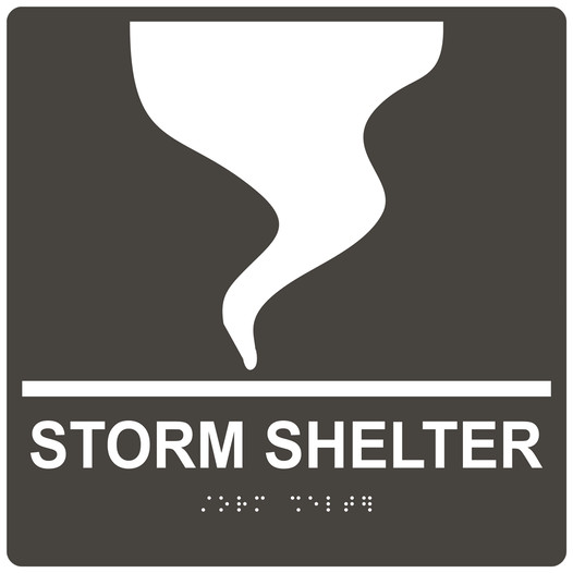 Square Charcoal Gray ADA Braille STORM SHELTER Sign - RRE-14838-99_White_on_CharcoalGray