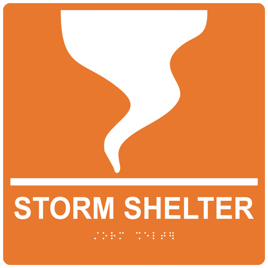 Square Orange ADA Braille STORM SHELTER Sign - RRE-14838-99_White_on_Orange