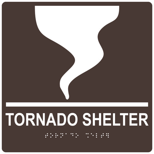 Square Dark Brown ADA Braille TORNADO SHELTER Sign - RRE-14840-99_White_on_DarkBrown