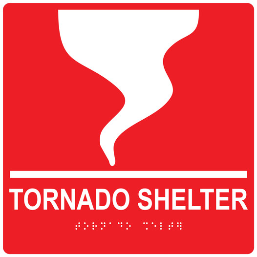 Square Red ADA Braille TORNADO SHELTER Sign - RRE-14840-99_White_on_Red