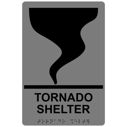 Gray ADA Braille TORNADO SHELTER Sign with Symbol RRE-14840_Black_on_Gray