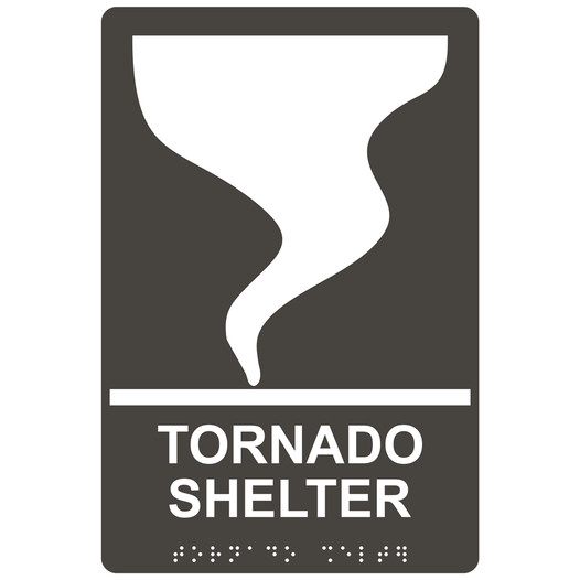 Charcoal Gray ADA Braille TORNADO SHELTER Sign with Symbol