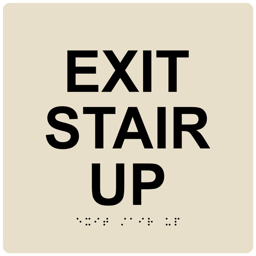 Almond 9-Inch Square ADA Braille EXIT STAIR UP Sign RRE-665-99_Black_on_Almond