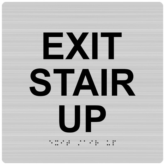 Brushed Silver 9-Inch Square ADA Braille EXIT STAIR UP Sign RRE-665-99_Black_on_BrushedSilver