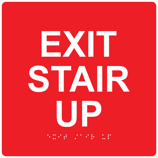 Red 9-Inch Square ADA Braille EXIT STAIR UP Sign RRE-665-99_White_on_Red