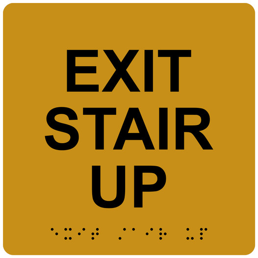 Gold 6-Inch Square ADA Braille EXIT STAIR UP Sign RRE-665_Black_on_Gold