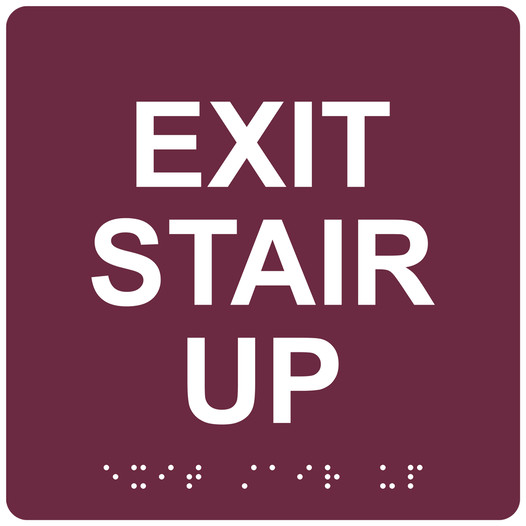 Burgundy 6-Inch Square ADA Braille EXIT STAIR UP Sign RRE-665_White_on_Burgundy