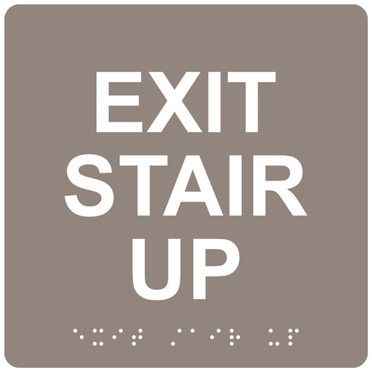 Taupe 6-Inch Square ADA Braille EXIT STAIR UP Sign RRE-665_White_on_Taupe