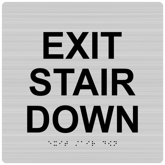 Brushed Silver 9-Inch Square ADA Braille EXIT STAIR DOWN Sign RRE-670-99_Black_on_BrushedSilver