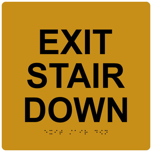 Gold 9-Inch Square ADA Braille EXIT STAIR DOWN Sign RRE-670-99_Black_on_Gold