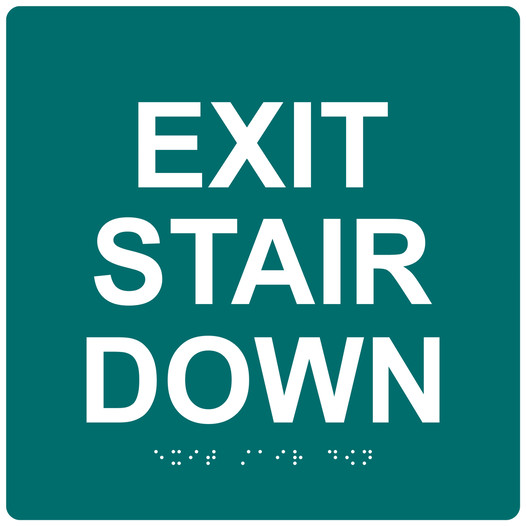 Bahama Blue 9-Inch Square ADA Braille EXIT STAIR DOWN Sign RRE-670-99_White_on_BahamaBlue