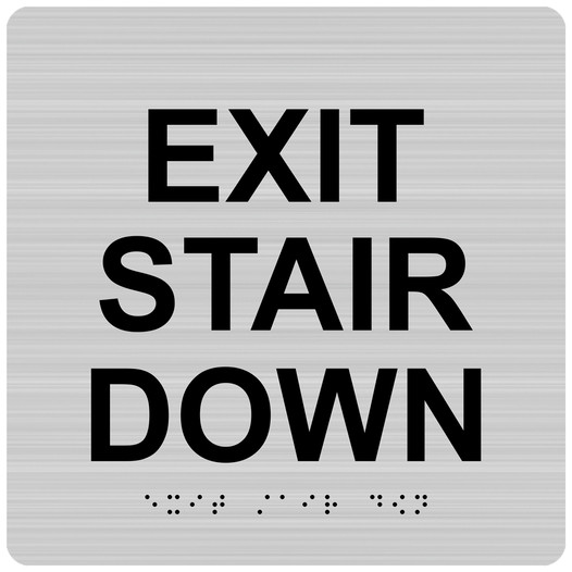 Brushed Silver 6-Inch Square ADA Braille EXIT STAIR DOWN Sign RRE-670_Black_on_BrushedSilver