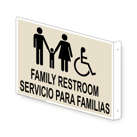 Projection-Mount Almond Accessible FAMILY RESTROOM - SERVICIO PARA FAMILIAS Sign With Symbol RRB-7035Proj-Black_on_Almond