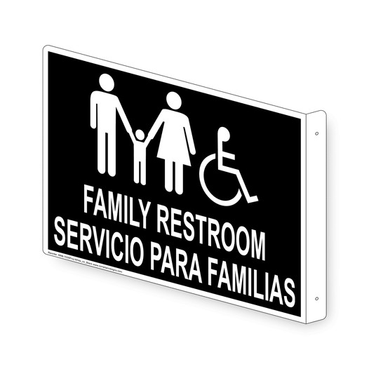 Projection-Mount Black Accessible FAMILY RESTROOM - SERVICIO PARA FAMILIAS Sign With Symbol