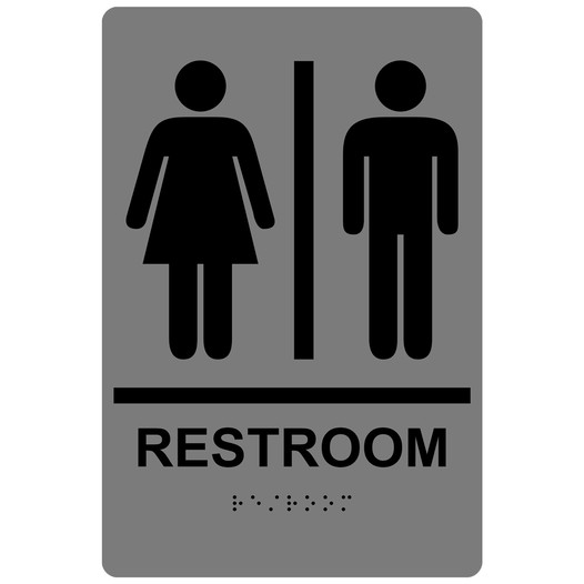 Gray ADA Braille Unisex RESTROOM Sign With Symbol RRE-110_Black_on_Gray