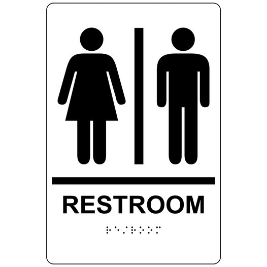 White ADA Braille Unisex RESTROOM Sign With Symbol RRE-110_Black_on_White