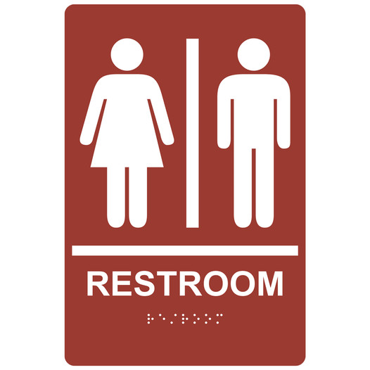Canyon ADA Braille Unisex RESTROOM Sign With Symbol RRE-110_White_on_Canyon