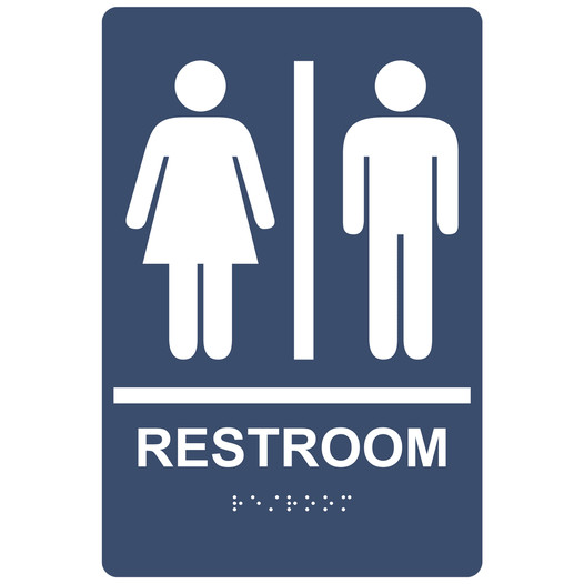Navy ADA Braille Unisex RESTROOM Sign With Symbol RRE-110_White_on_Navy