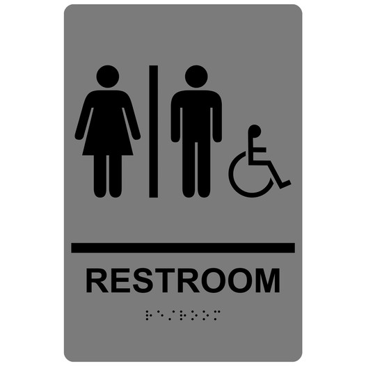 Gray ADA Braille RESTROOM Sign With Accessible Symbol RRE-120_Black_on_Gray