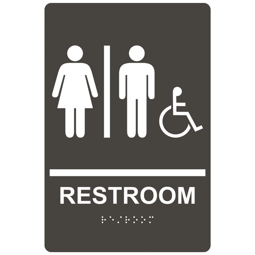 Charcoal Gray ADA Braille RESTROOM Sign With Accessible Symbol RRE-120_White_on_CharcoalGray