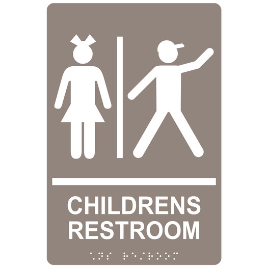 Taupe ADA Braille CHILDRENS RESTROOM Sign with Symbol RRE-14781_White_on_Taupe