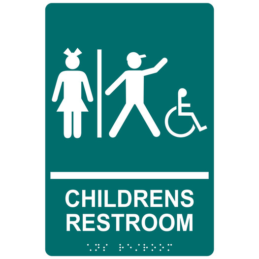 Bahama Blue ADA Braille Accessible CHILDRENS RESTROOM Sign with Symbol RRE-14782_White_on_BahamaBlue