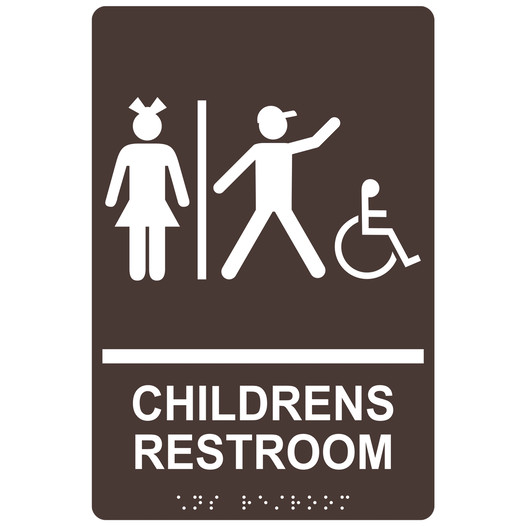 Dark Brown ADA Braille Accessible CHILDRENS RESTROOM Sign with Symbol RRE-14782_White_on_DarkBrown