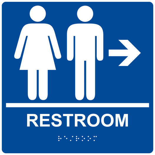 Square Blue ADA Braille RESTROOM Right Sign - RRE-14817-99_White_on_Blue