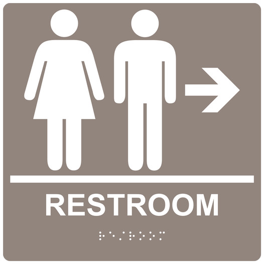 Square Taupe ADA Braille RESTROOM Right Sign - RRE-14817-99_White_on_Taupe