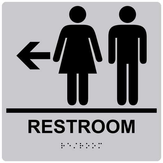 Square Silver ADA Braille RESTROOM Left Sign - RRE-14818-99_Black_on_Silver