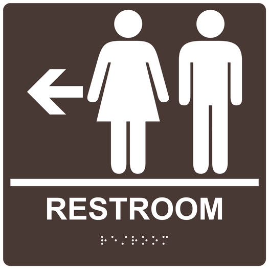 Square Dark Brown ADA Braille RESTROOM Left Sign - RRE-14818-99_White_on_DarkBrown