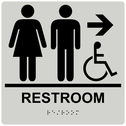 Square Pearl Gray ADA Braille Accessible RESTROOM Right Sign - RRE-14819-99_Black_on_PearlGray