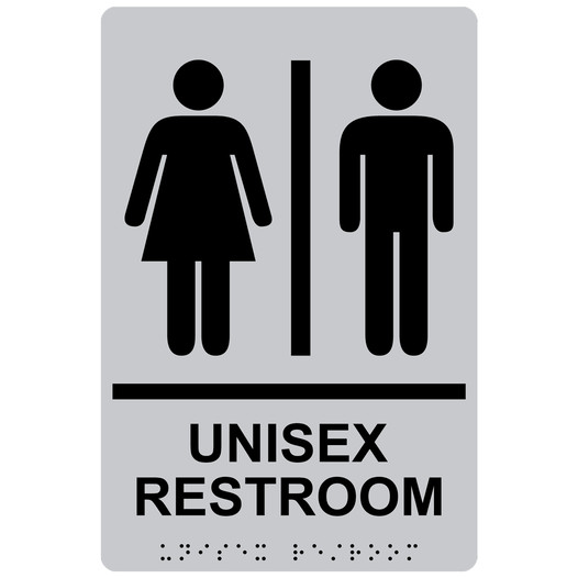 Silver ADA Braille UNISEX RESTROOM Sign with Symbol RRE-14844_Black_on_Silver