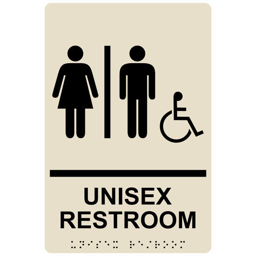 Almond ADA Braille Accessible UNISEX RESTROOM Sign with Symbol RRE-14845_Black_on_Almond