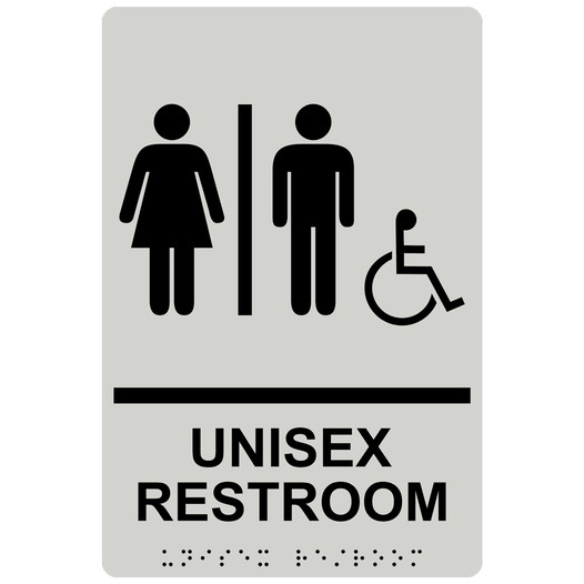 Pearl Gray ADA Braille Accessible UNISEX RESTROOM Sign with Symbol RRE-14845_Black_on_PearlGray