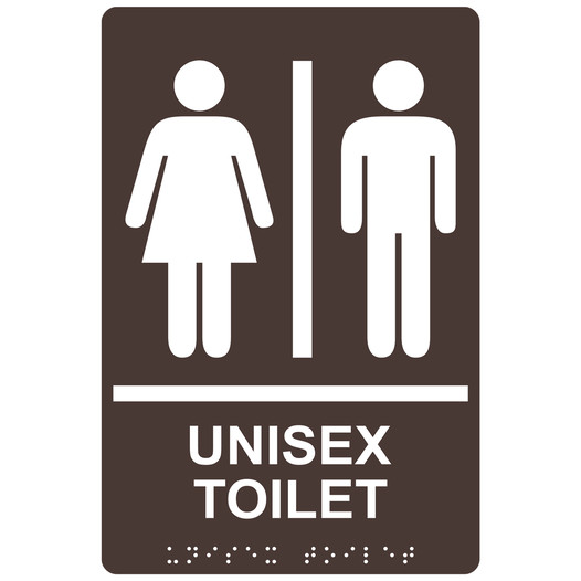 Dark Brown ADA Braille UNISEX TOILET Sign with Symbol RRE-14849_White_on_DarkBrown