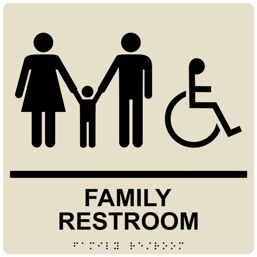 Square Almond ADA Braille Accessible FAMILY RESTROOM Sign - RRE-170-99_Black_on_Almond