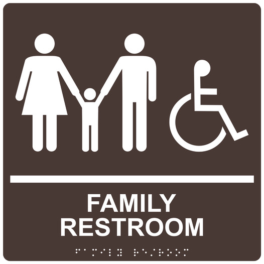 Square Dark Brown ADA Braille Accessible FAMILY RESTROOM Sign - RRE-170-99_White_on_DarkBrown