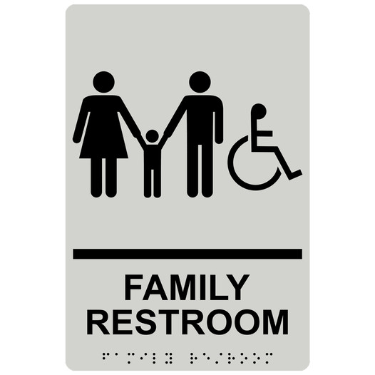 Pearl Gray ADA Braille Accessible FAMILY RESTROOM Sign with Symbol RRE-170_Black_on_PearlGray