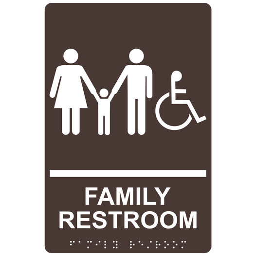 Dark Brown ADA Braille Accessible FAMILY RESTROOM Sign with Symbol RRE-170_White_on_DarkBrown