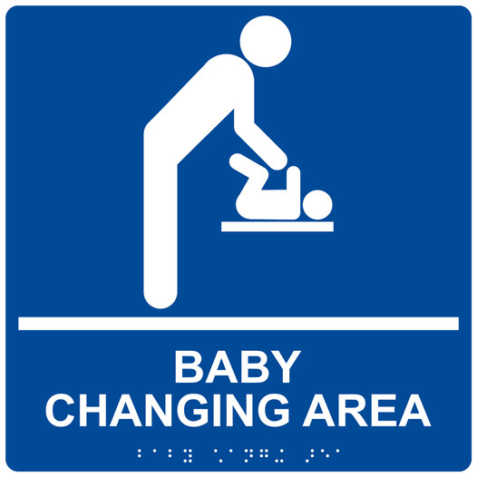 Square Blue ADA Braille BABY CHANGING AREA Sign - RRE-175-99_White_on_Blue